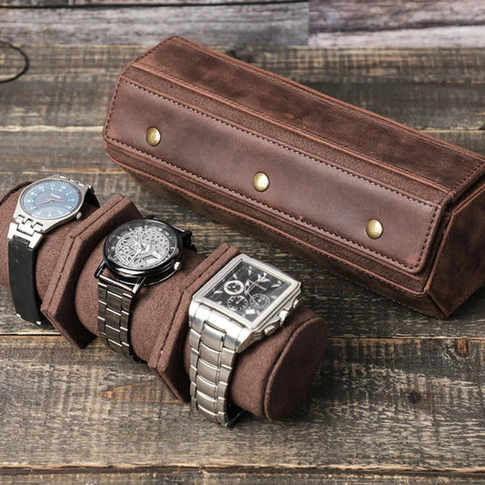 Boîte à montres en cuir personnalisable – 3 emplacements pour rangement
