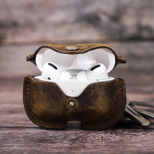 Étui en Cuir Rétro pour AirPods Pro et Couverture Airtag
