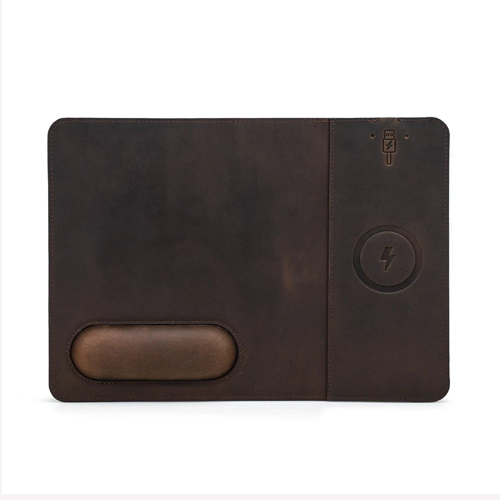 Tapis de bureau en cuir personnalisable avec chargeur sans fil intégré