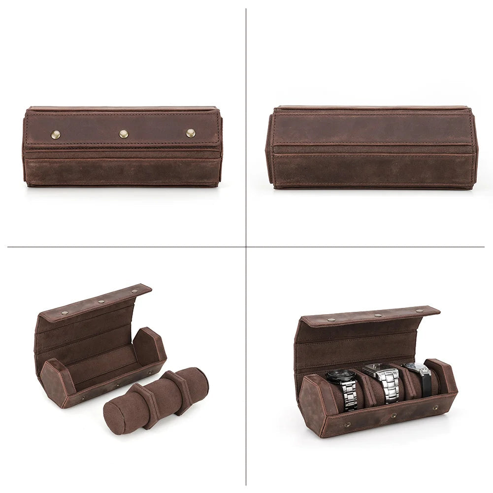 Boîte à montres en cuir personnalisable 3 emplacements pour rangement et voyage