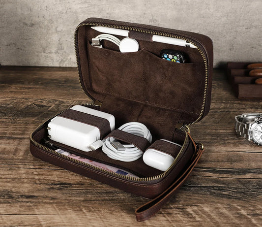 Organiseur en cuir pour accessoires électroniques Nomade personnalisable