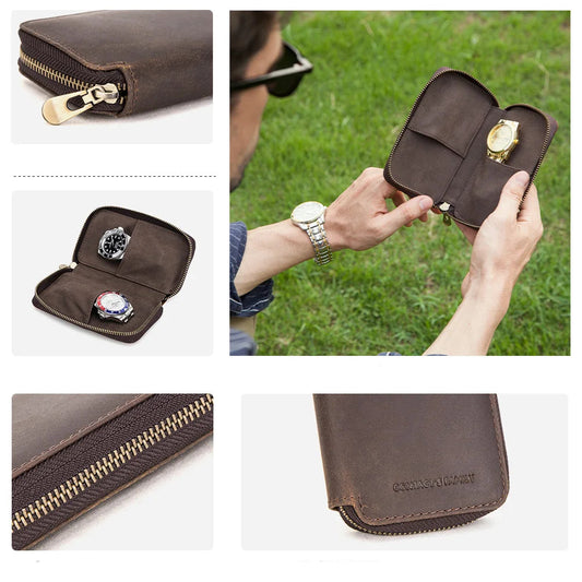 Étui de voyage en cuir pour montres – 2 emplacements compact et élégant