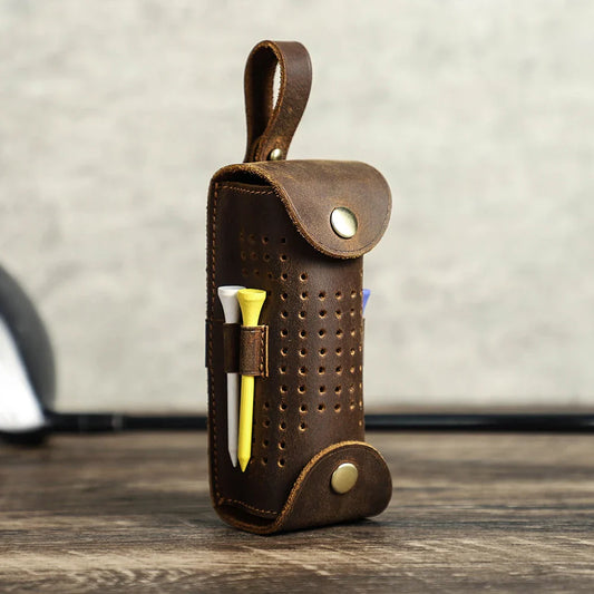 Étui pour balles et tees de golf en cuir – Pochette ceinture marron