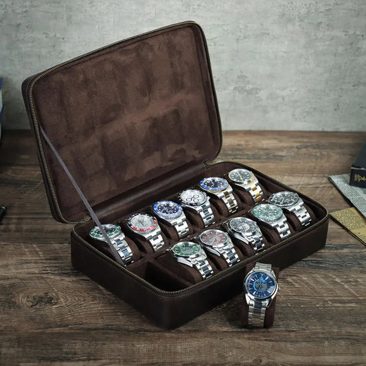 Boîte de rangement 12 montres en cuir