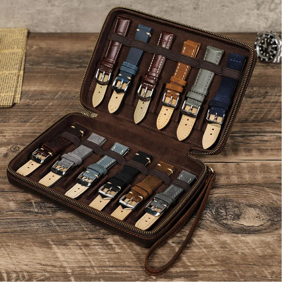 Boîte de rangement en cuir pour bracelets de montre