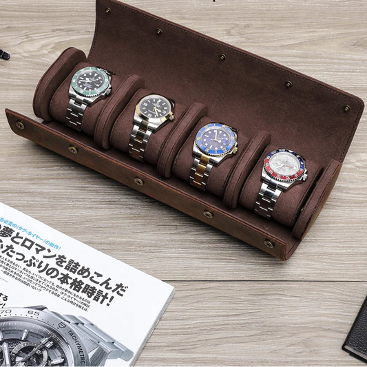 Boîte de rangement pour montres 4 emplacements en cuir 