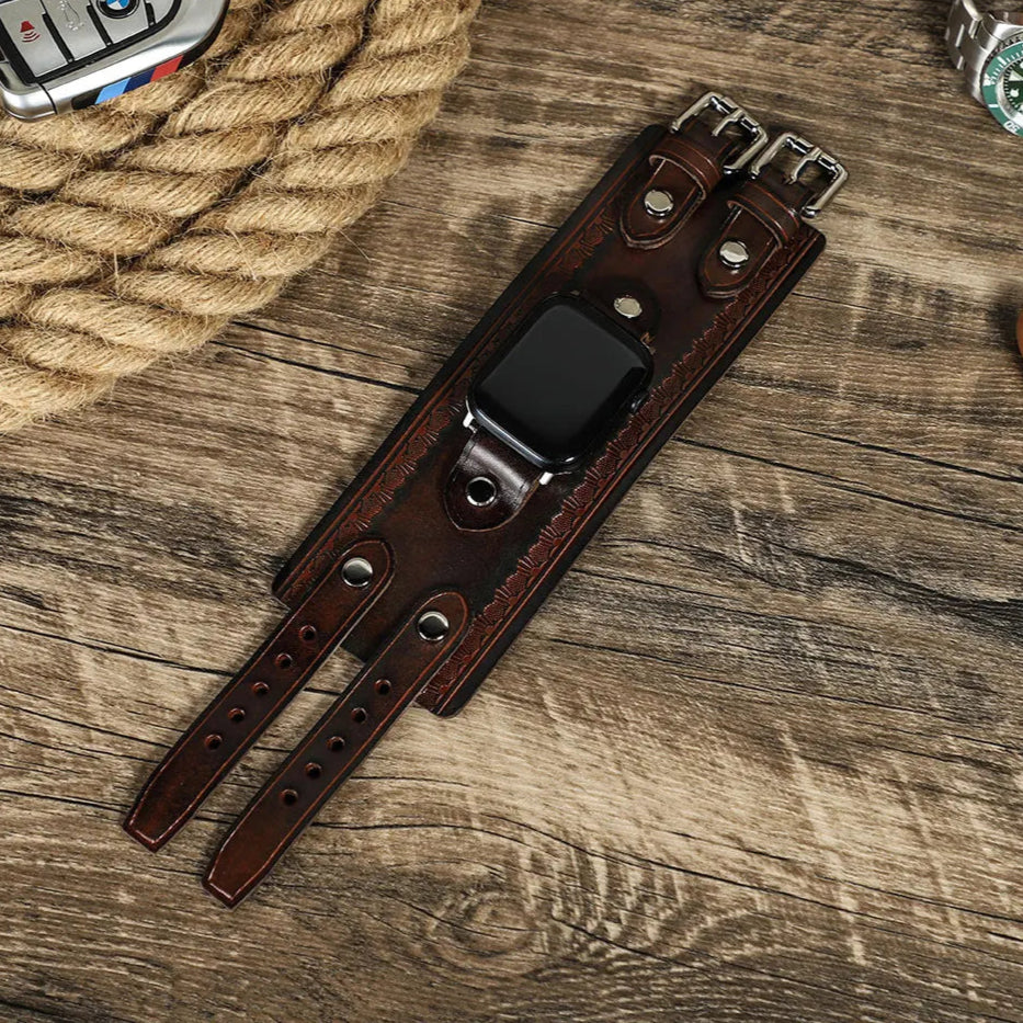 Bracelet en cuir personnalisable pour Apple Watch – Style rétro 