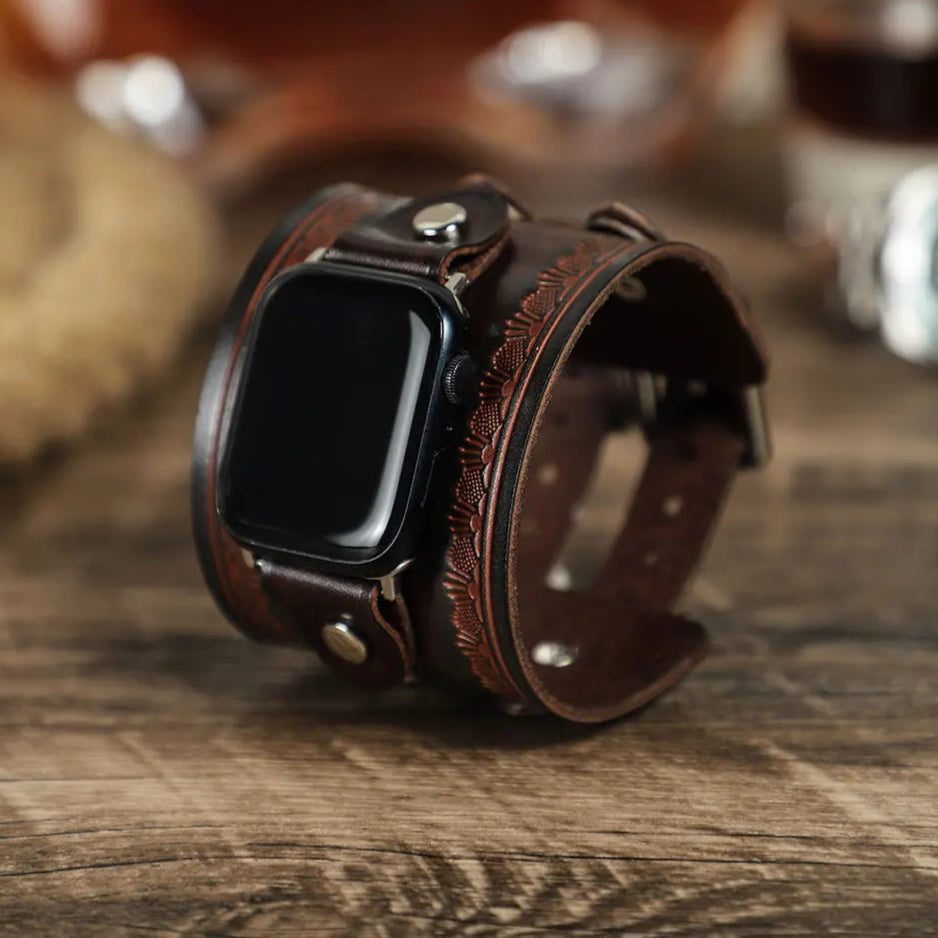 Bracelet en cuir personnalisable pour Apple Watch – Style rétro (38 à 49 mm)