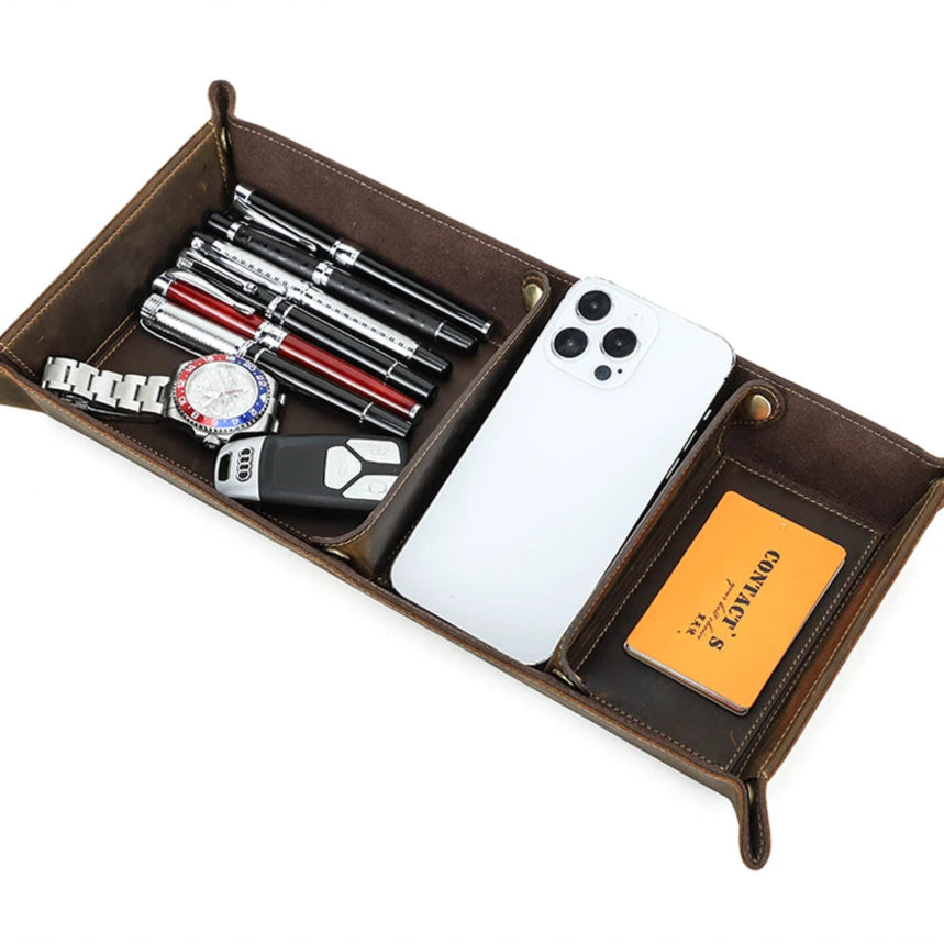 Plateau organisateur en cuir avec 3 compartiments 