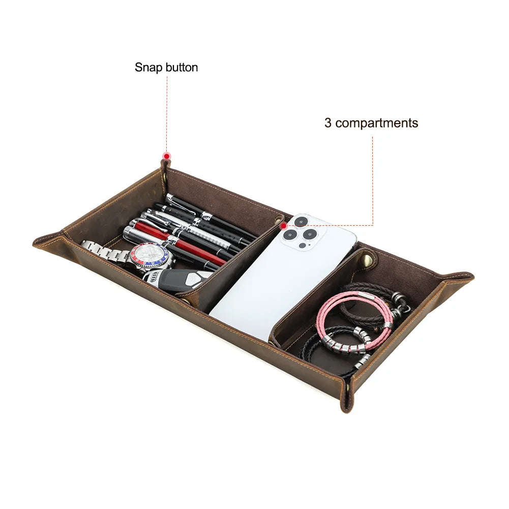 Plateau organisateur en cuir avec 3 compartiments img2