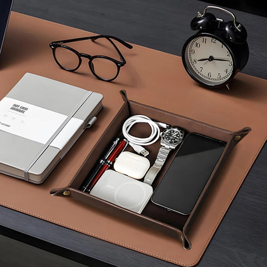 Plateau vide-poche en cuir avec chargeur sans fil 