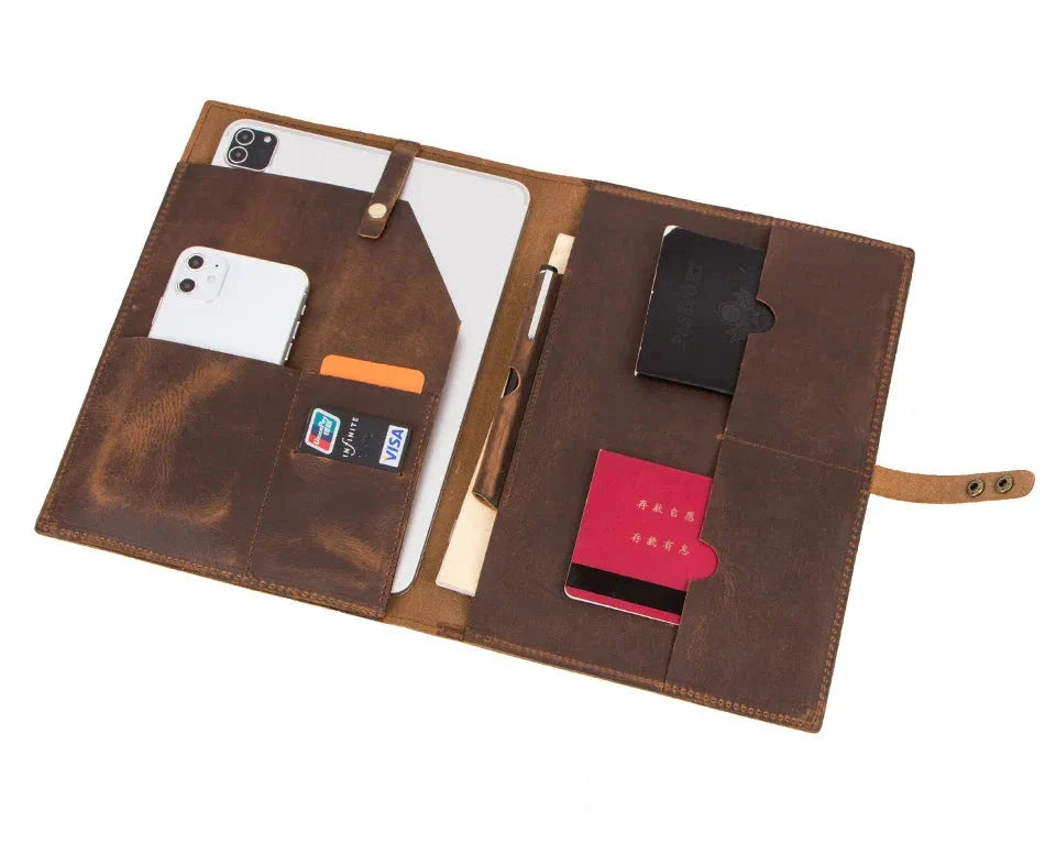 Porte-documents avec Étui iPad et Porte-Stylos en Cuir marron