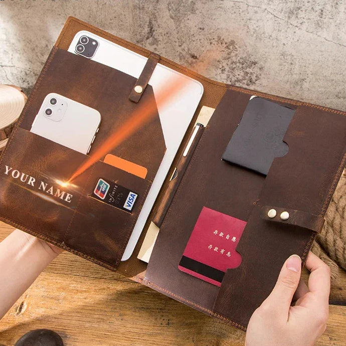 Porte-documents avec Étui iPad et Porte-Stylos en Cuir marron2