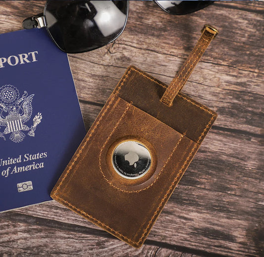 Étiquette de bagage en cuir avec emplacement pour AirTag image2