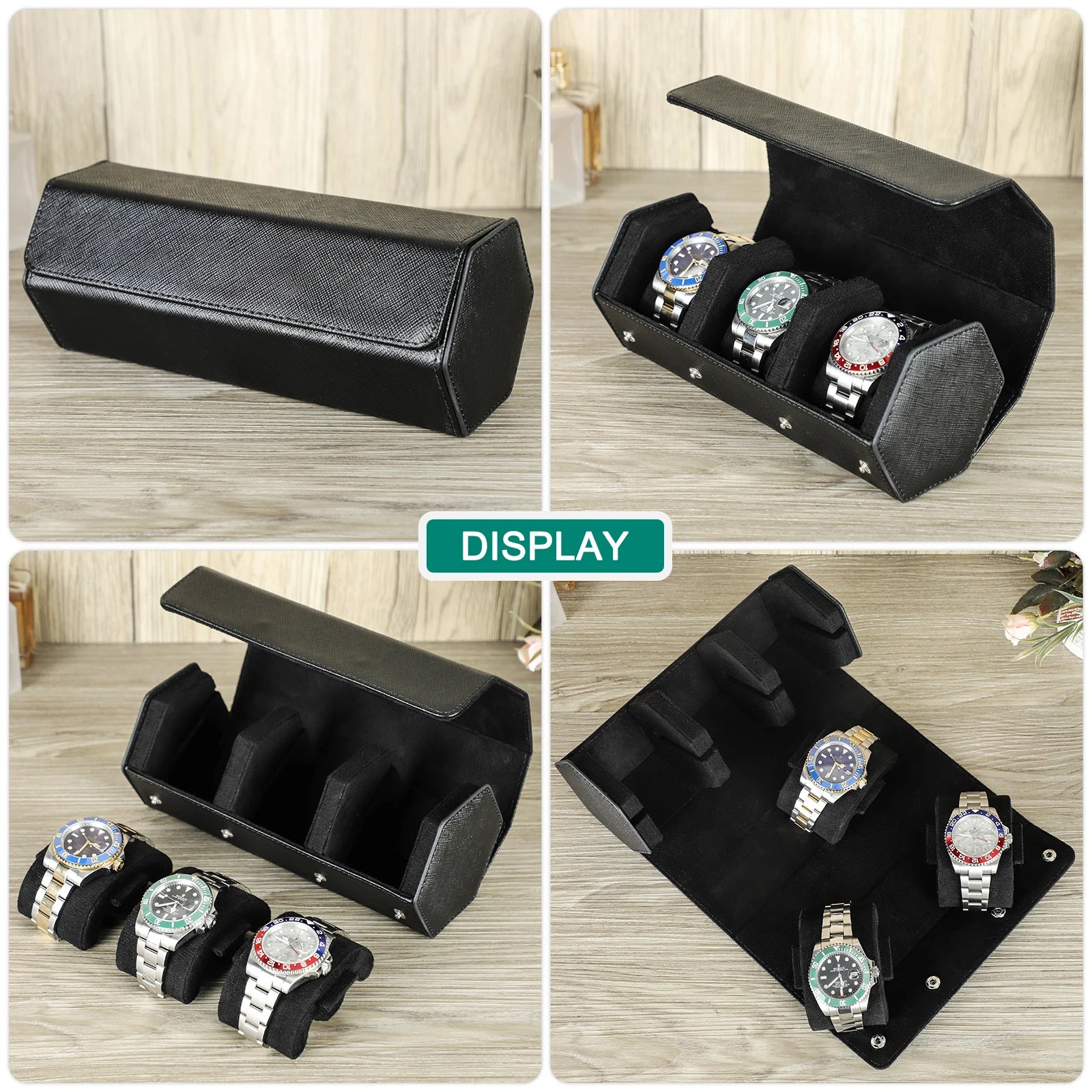 Étui de rangement en cuir Saffiano pour montres 