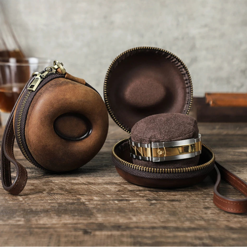 Étui de voyage en cuir – Rangement montre unique avec fermeture éclair personnalisable