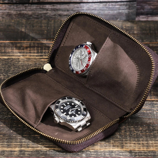 Étui de voyage en cuir pour montres – 2 emplacements compact et élégant personnalisable