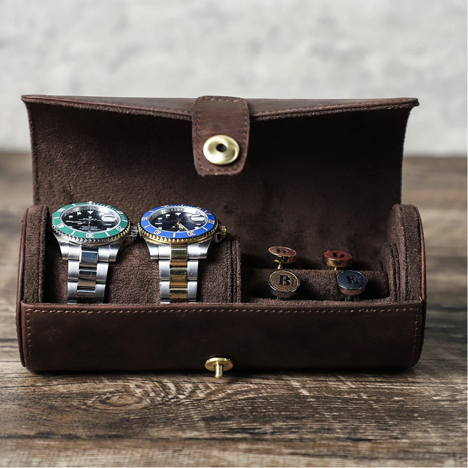 Étui en cuir pour montres, bagues et boutons de manchette
