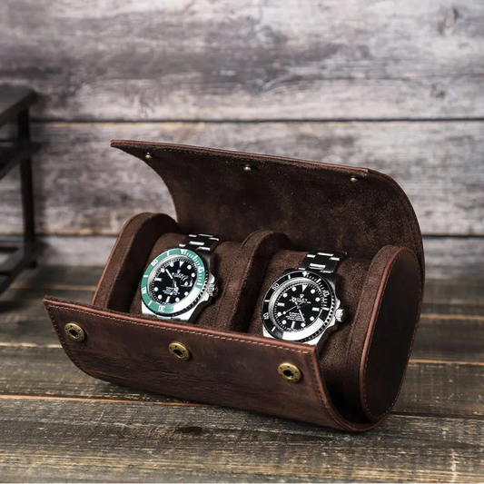 Étui à montres en cuir personnalisable – 2 emplacements avec boutons métalliques