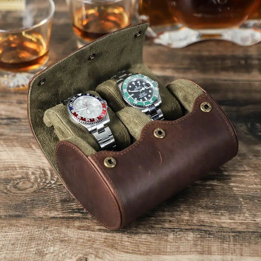 Étui à montres en cuir personnalisable – 2 emplacements pour rangement et transport
